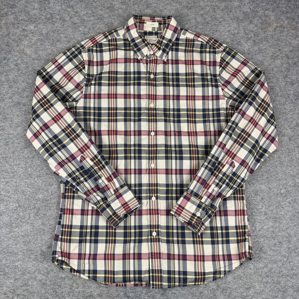 J Crew 100's 2-ply Yarn Button Down Shirt Long‎ Sleeve Slim Plaid Mens Medium M